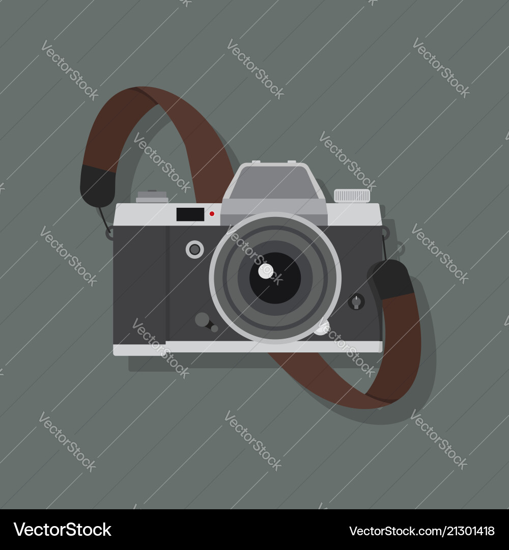 Retro camera in a flat style with strap Vector Image