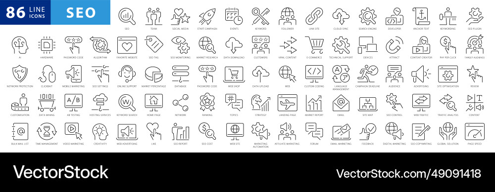 SEO Line Icons - Search Engine Optimization vector image