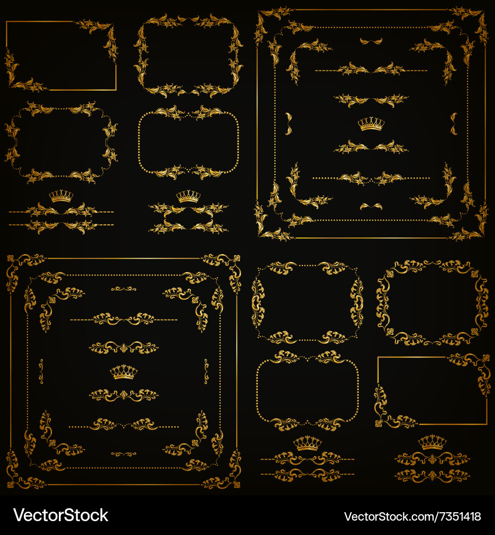 Set of gold decorative borders frame Vector Image