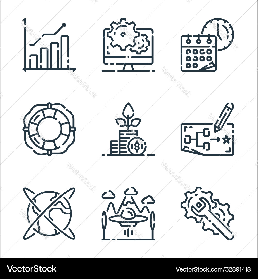 Startup line icons linear set quality vector image