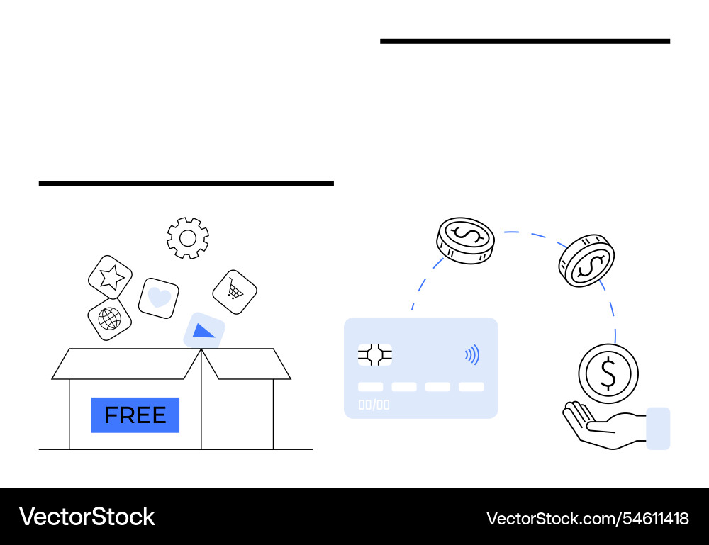 Various apps and payment methods representing free Various apps and payment methods representing free Vector Image