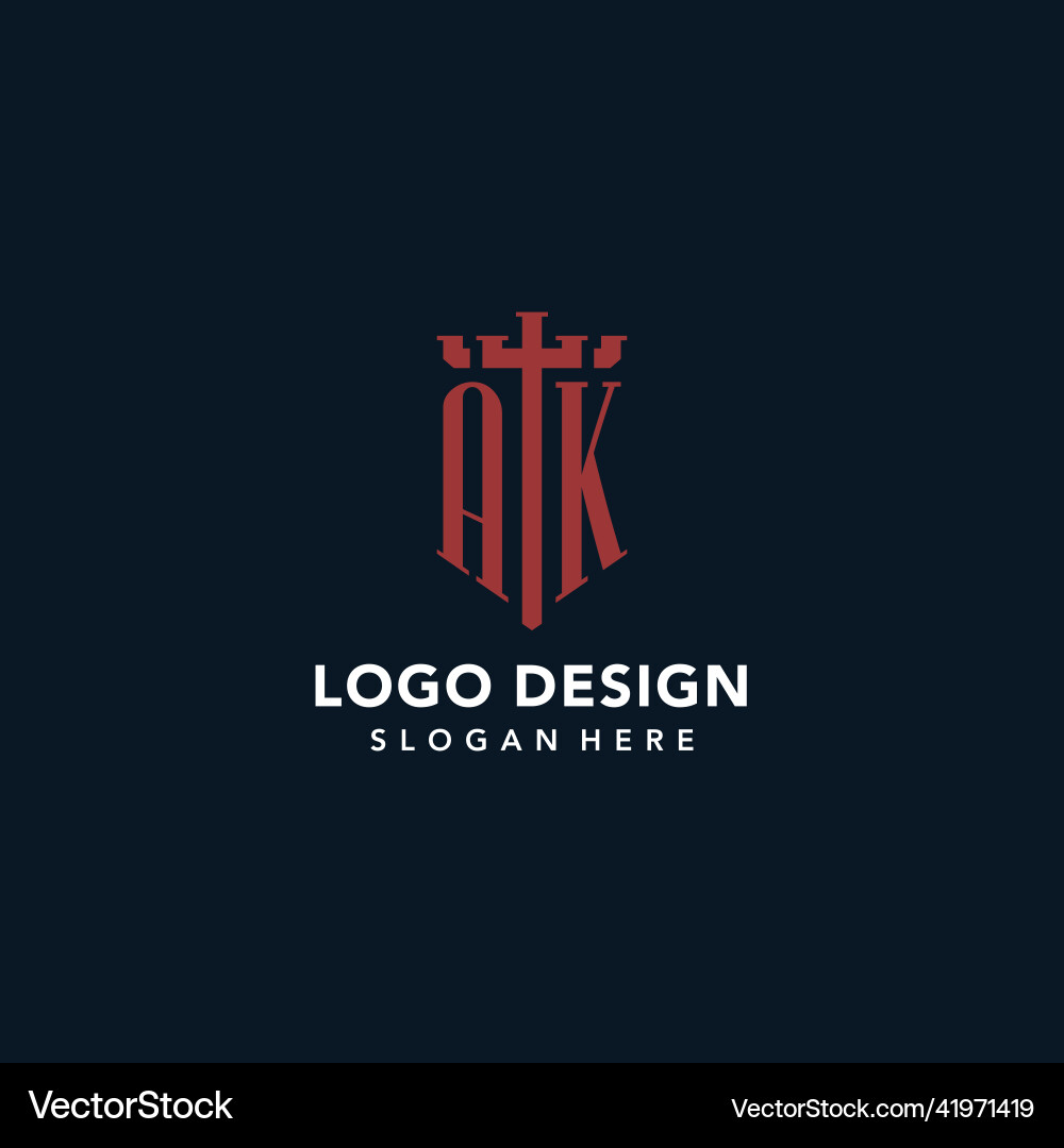 Ak initial monogram logos with sword and shield Vector Image