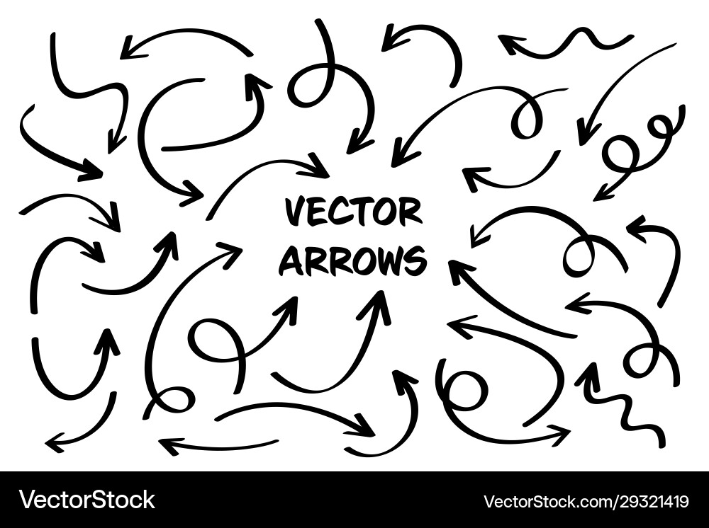 Black hand drawn arrows set on white background Black hand drawn arrows set on white background Vector Image