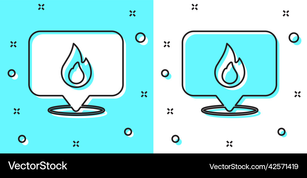 Black line map pointer with fire flame icon Black line map pointer with fire flame icon Vector Image