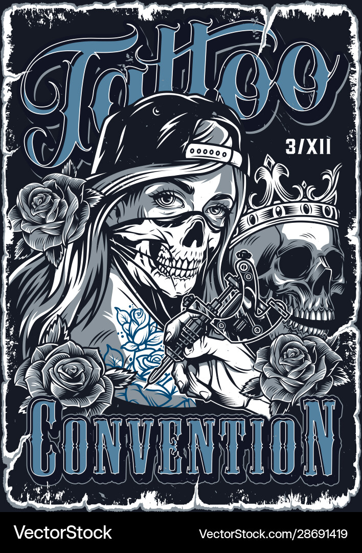 Chicano Skull Poster Vector Image