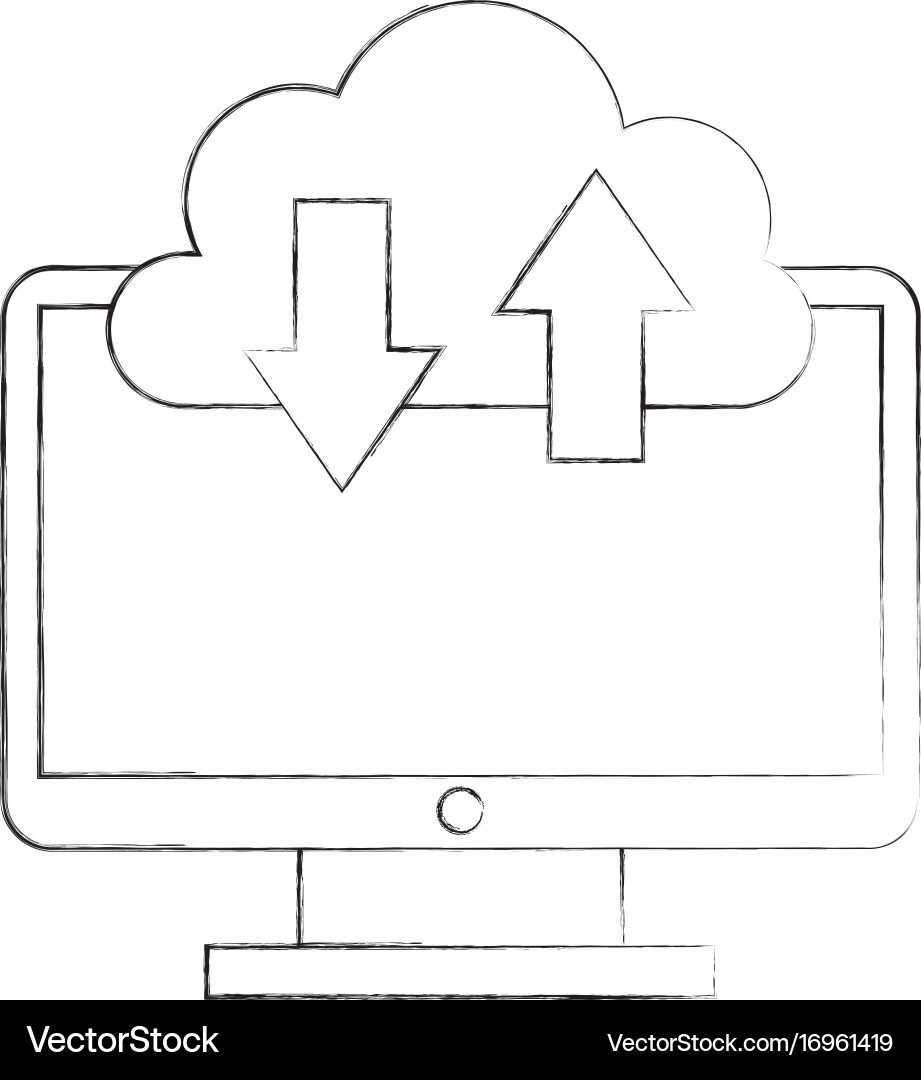 Computer-Desktop mit Cloud Computing vektorbild