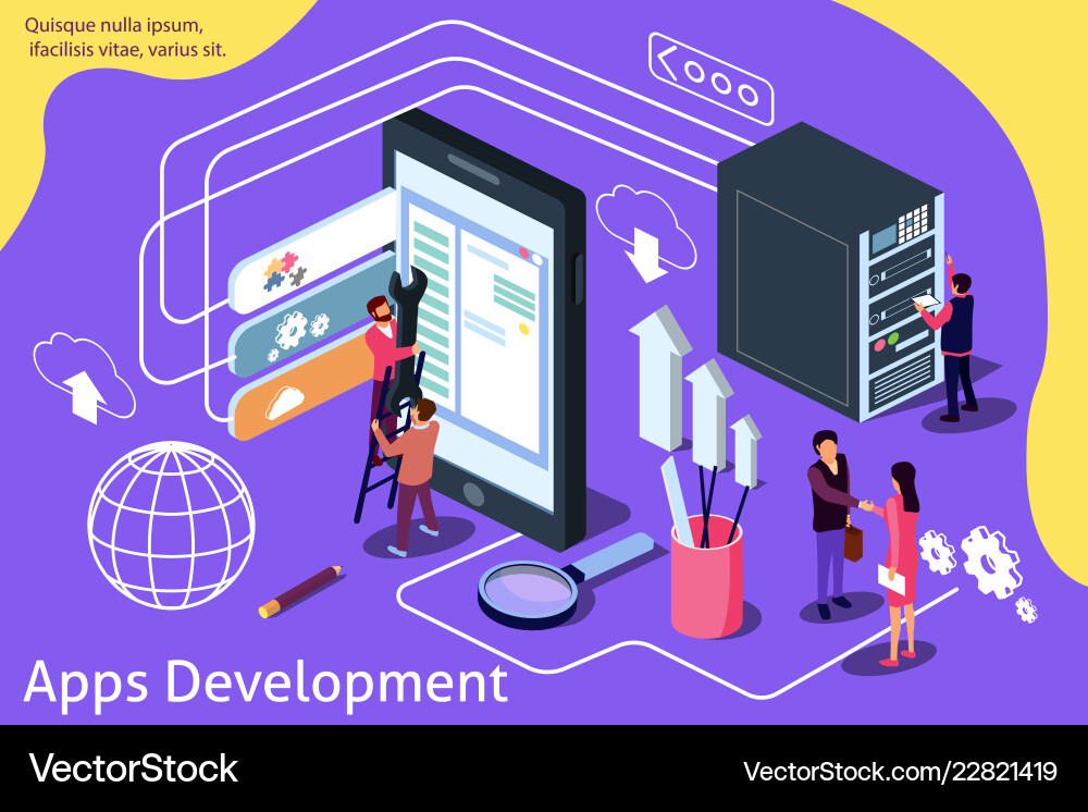 Creative isometric app development Vector Image