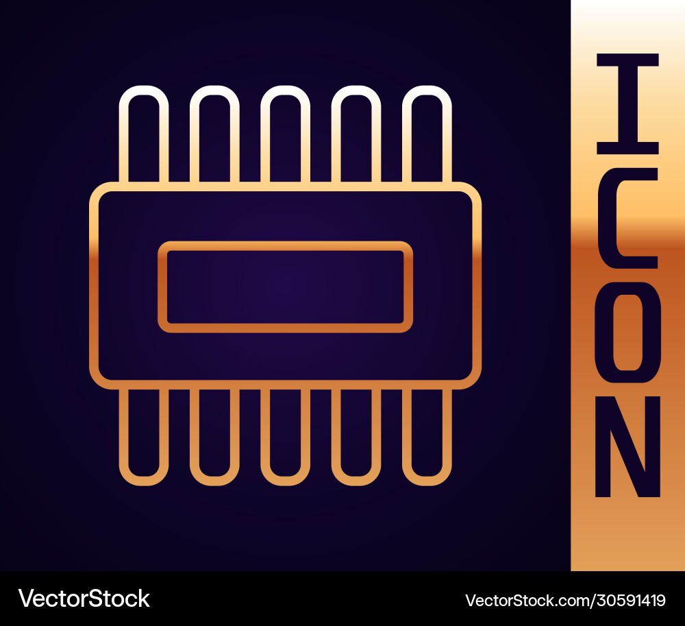 Gold line computer processor with microcircuits Gold line computer processor with microcircuits vector image
