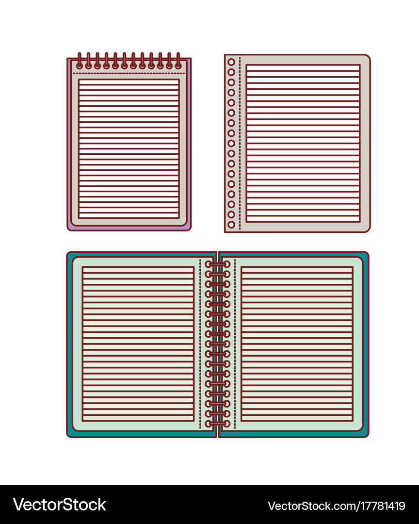 Notebook open set collection on white background vector image