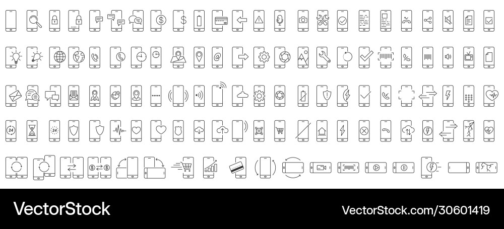 Phone linear icons different functions and apps Phone linear icons different functions and apps vector image