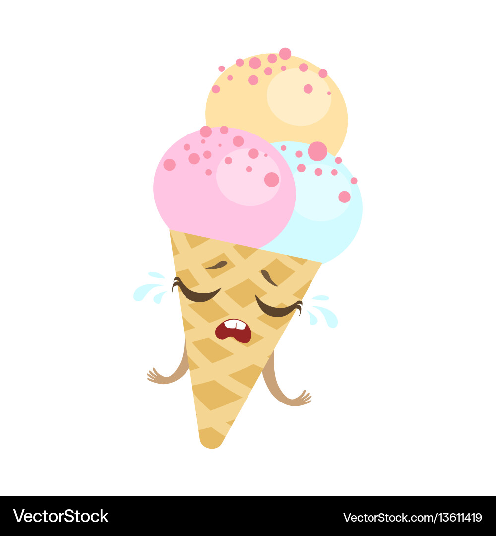 Süße Ice Cream Cone mit drei Scoops Vektorbild