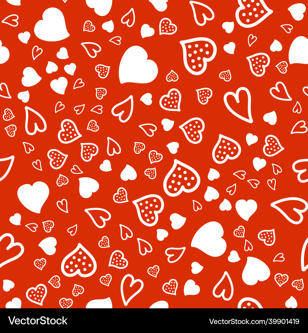 Seamless pattern heart with dots on red vector image