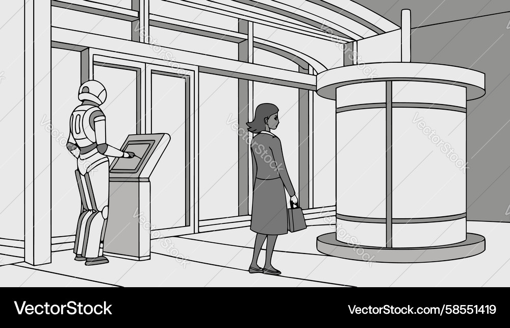 Self-Service Kiosk Interaction Vector Image
