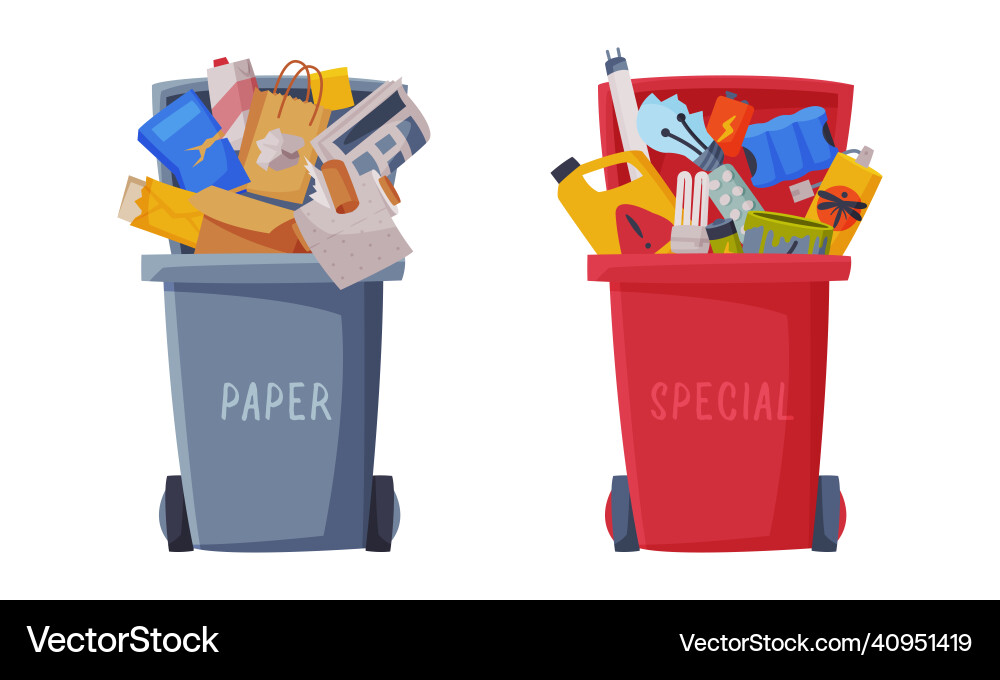 Sorting garbage with dustbin full of recycle trash Sorting garbage with dustbin full of recycle trash vector image