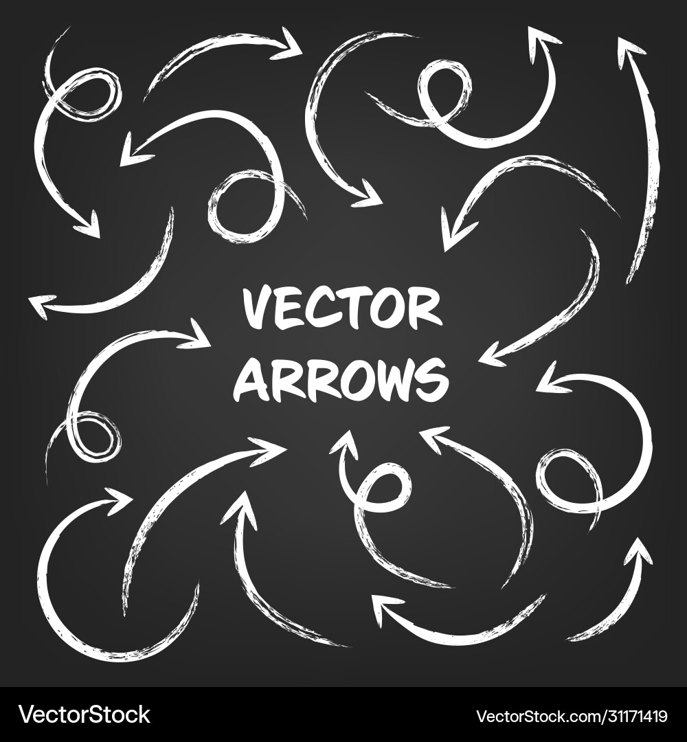 White grunge hand drawn arrows set on gray White grunge hand drawn arrows set on gray vector image