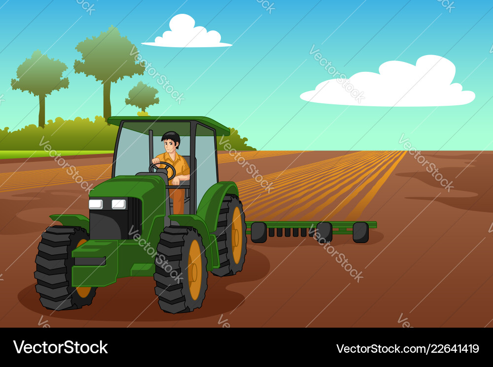 Young farmer riding a tractor Royalty Free Vector Image
