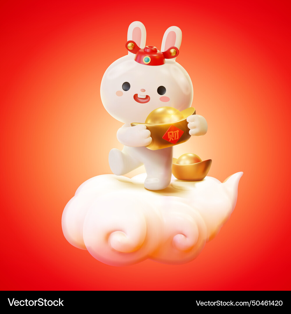 3d cute rabbit god of wealth Royalty Free Vector Image