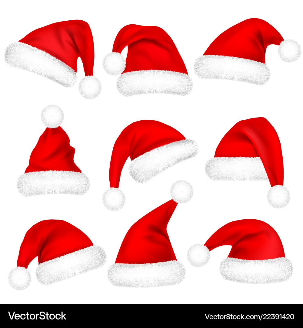 Christmas santa claus hats with fur set new year Christmas santa claus hats with fur set new year vector image