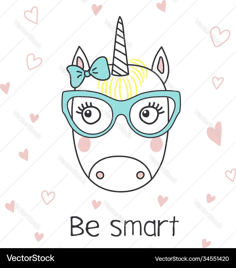 Cute unicorn wearing glasses Cute unicorn wearing glasses vector image