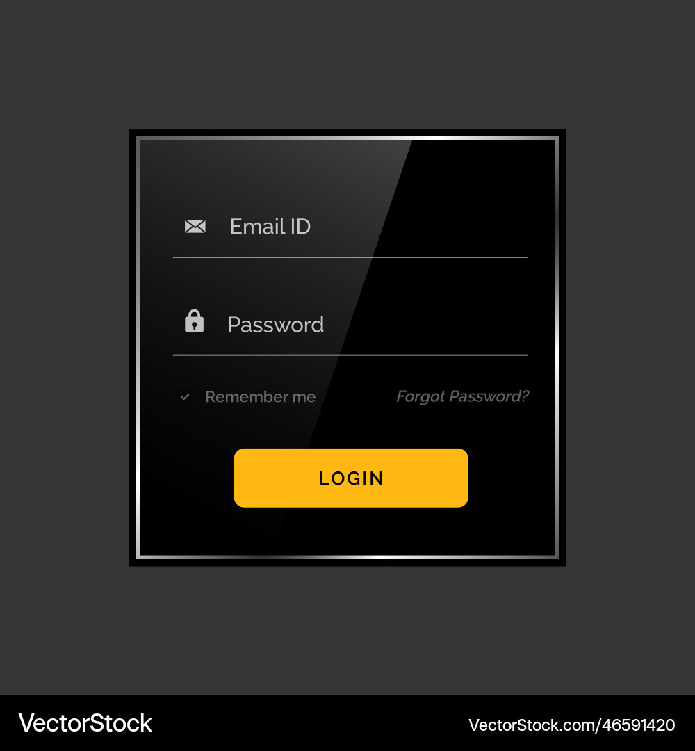 Dark shiny login form ui template design vector image