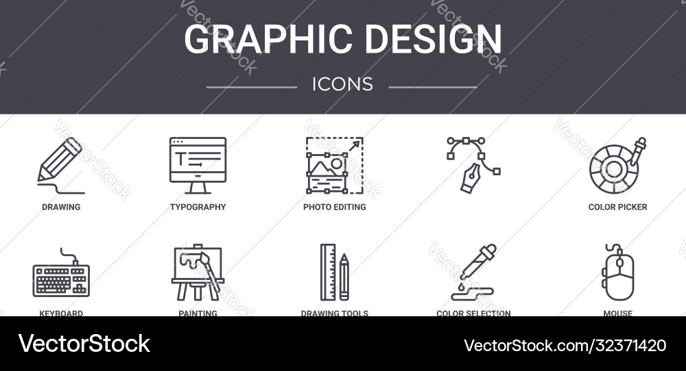 Graphic design concept line icons set contains Graphic design concept line icons set contains vector image