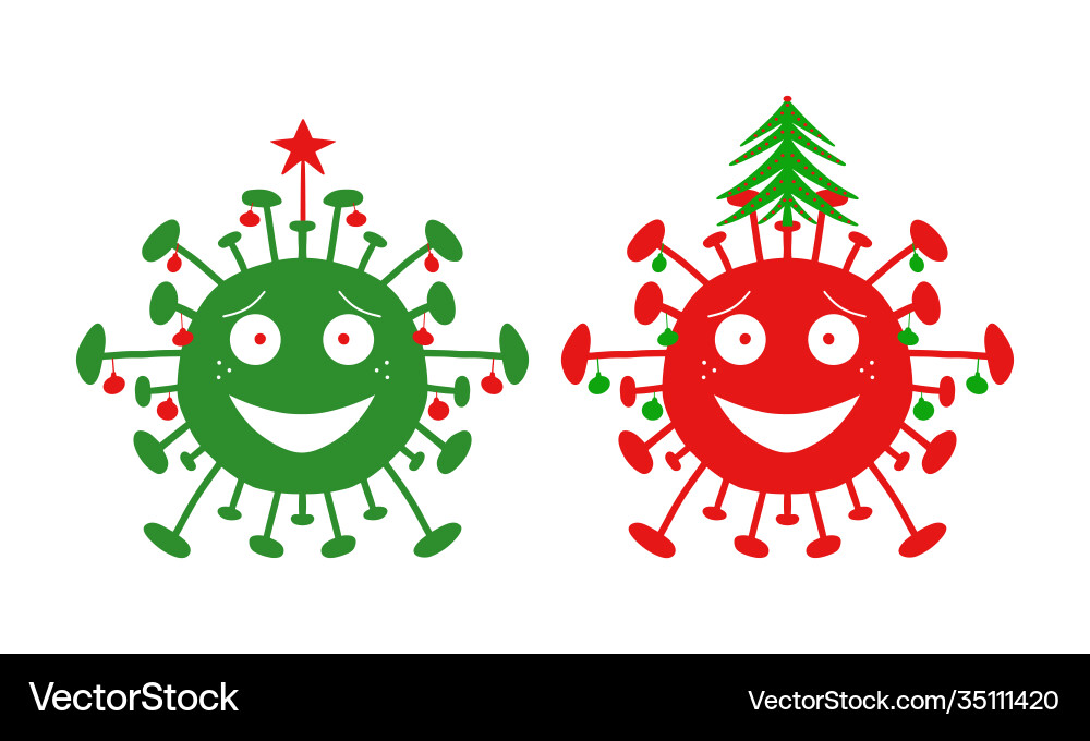 Green and red cartoon coronavirus bacteria Green and red cartoon coronavirus bacteria vector image