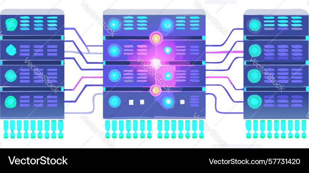 High-tech server rack with digital circuits vector image