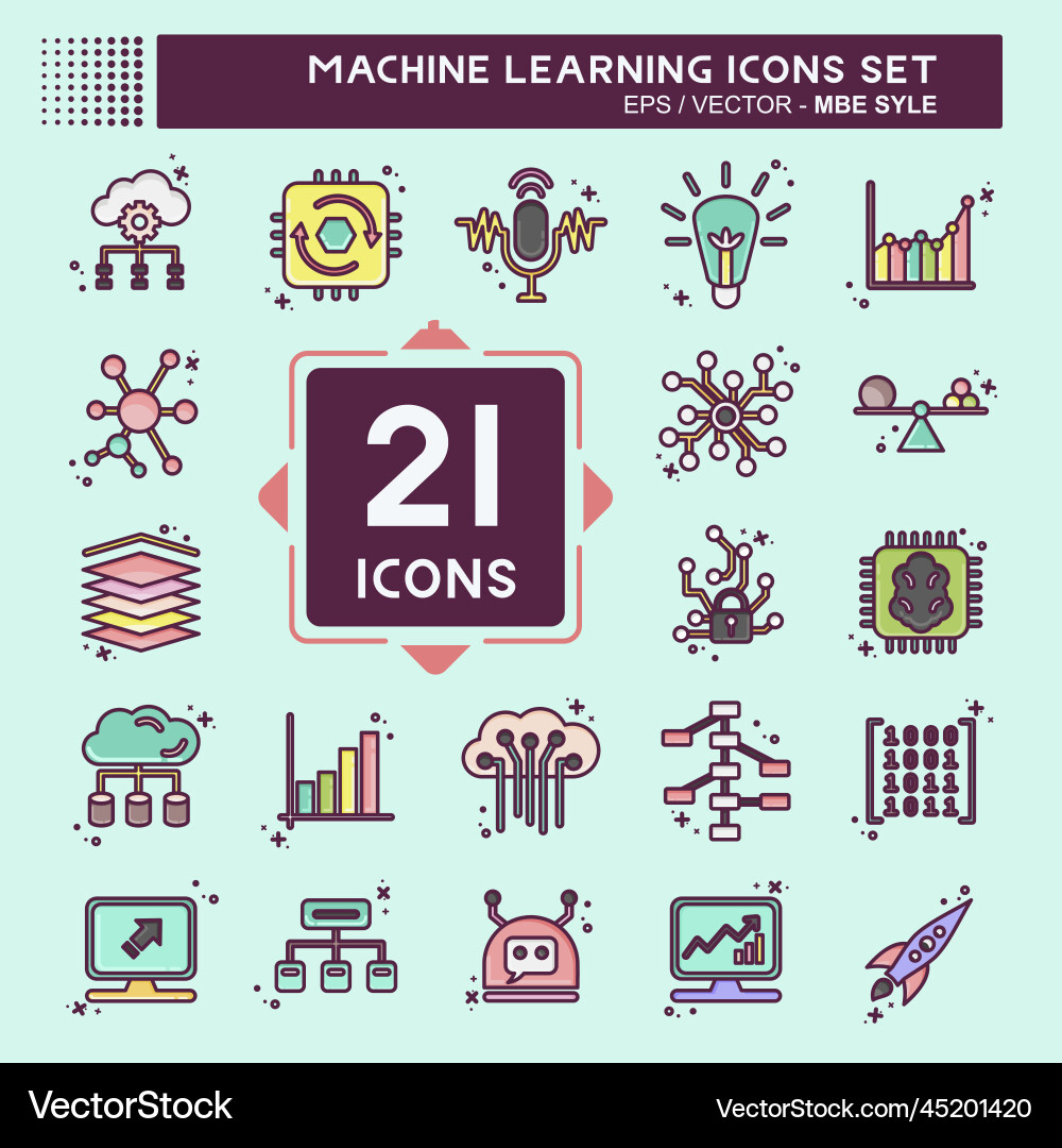 Icon set machine learning related Vector Image
