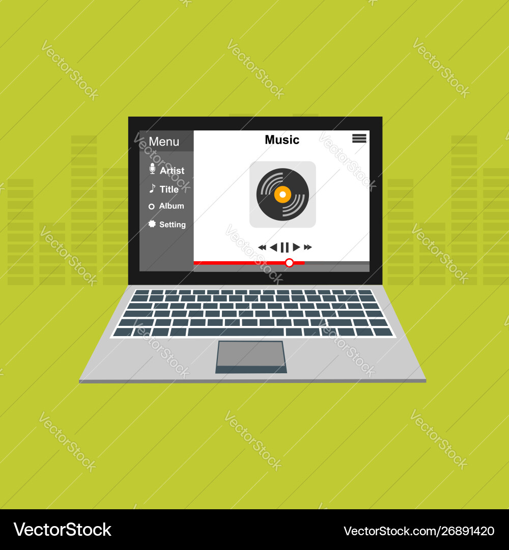 Media player application app template with flat Media player application app template with flat vector image
