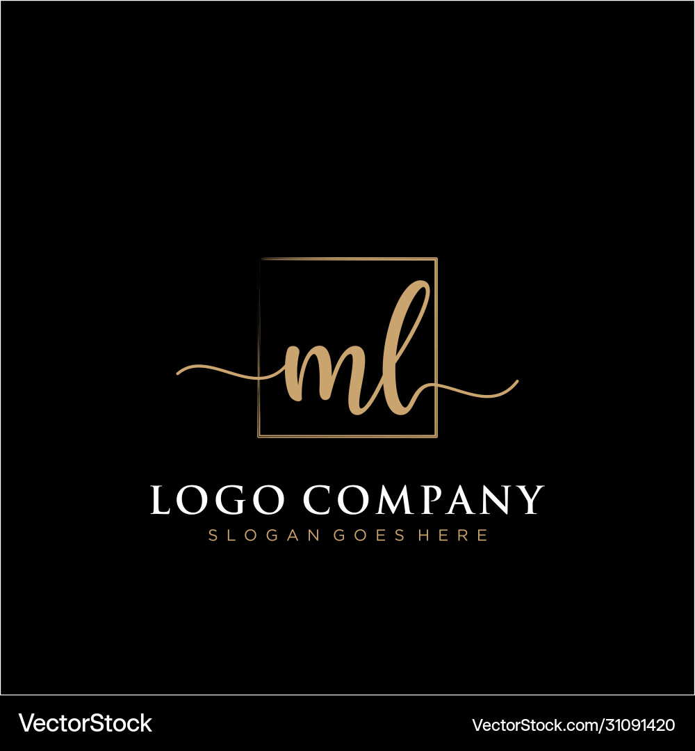 Ml initial handwriting logo with rectangle Vector Image