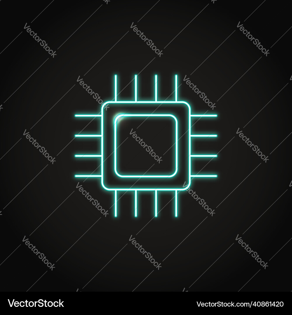 Neon microchip icon in line style Neon microchip icon in line style vector image