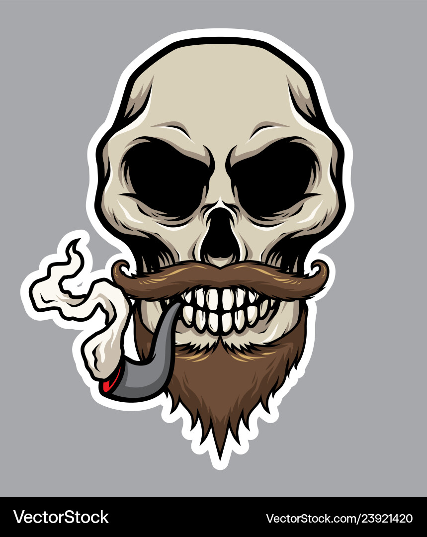 Pirate Skull with Pipe & Beard Vector Image