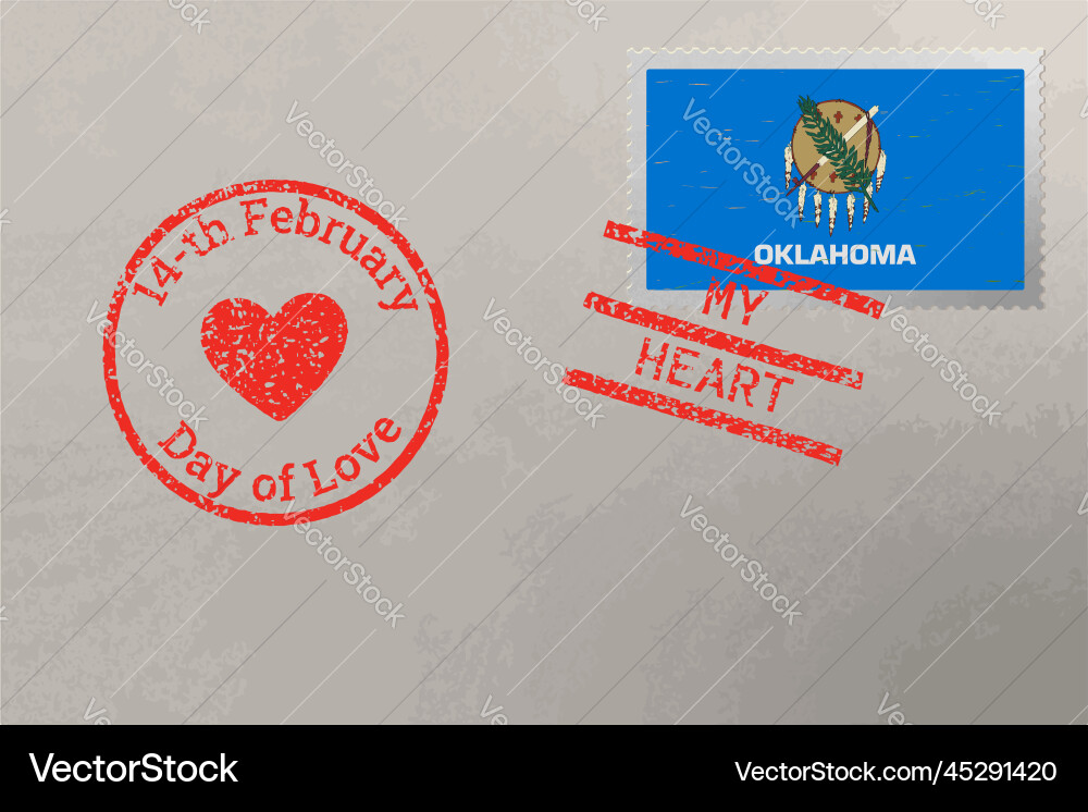 Postage stamp envelope with oklahoma us flag Postage stamp envelope with oklahoma us flag vector image