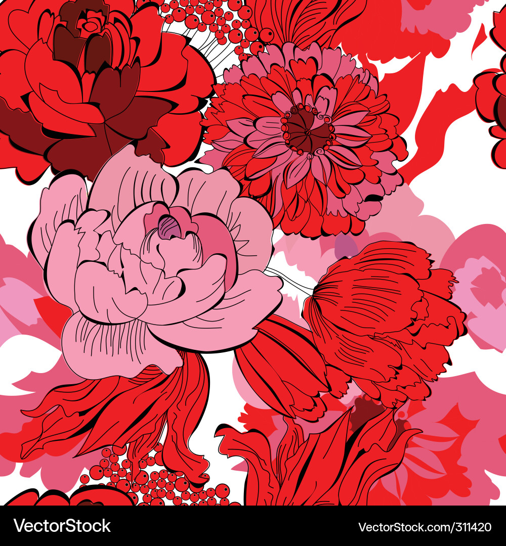 Red Floral Seamless Pattern Vector Image