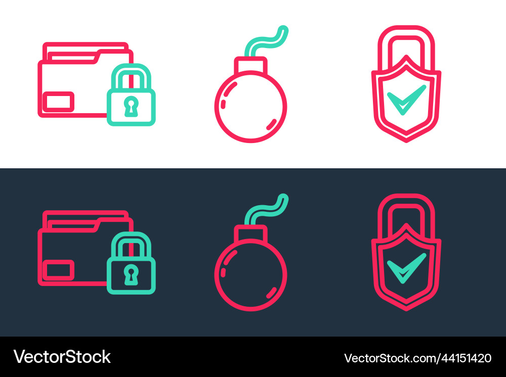 Set line lock and check mark folder bomb Set line lock and check mark folder bomb Vector Image