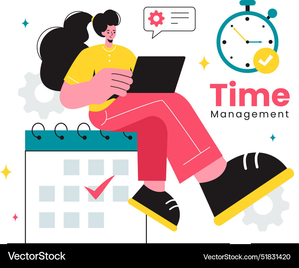 Time management with clock controls and task Time management with clock controls and task vector image