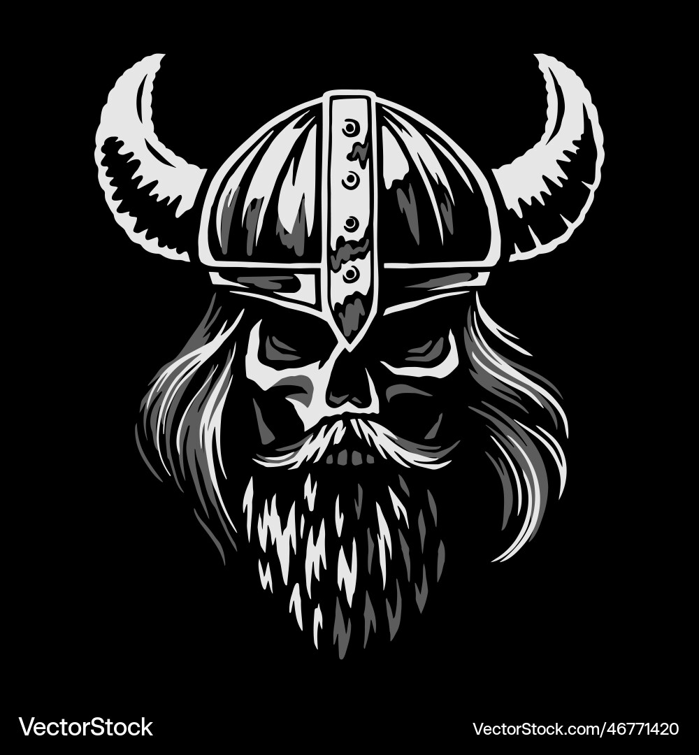 Viking Skull with Horned Helmet Vector Image