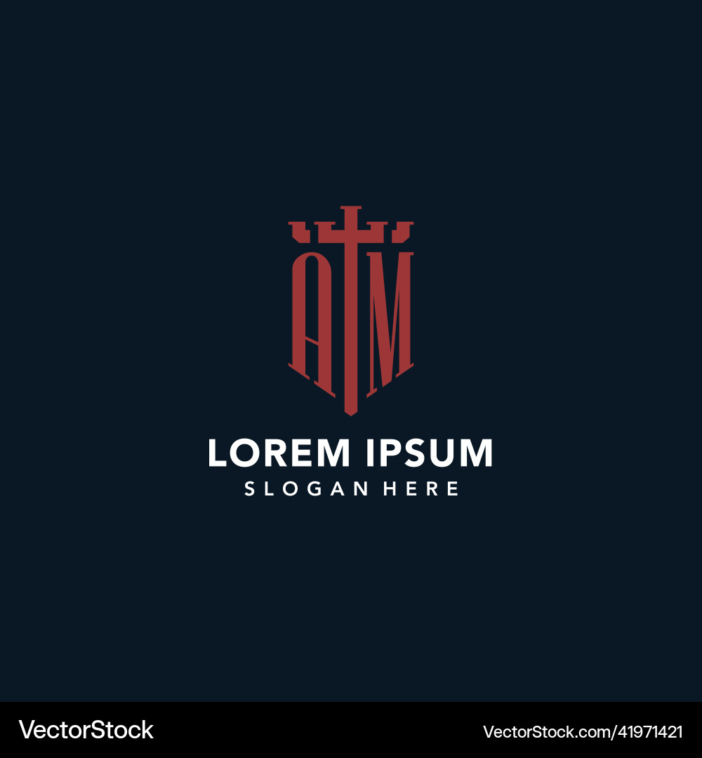 Am initial monogram logos with sword and shield Am initial monogram logos with sword and shield Vector Image
