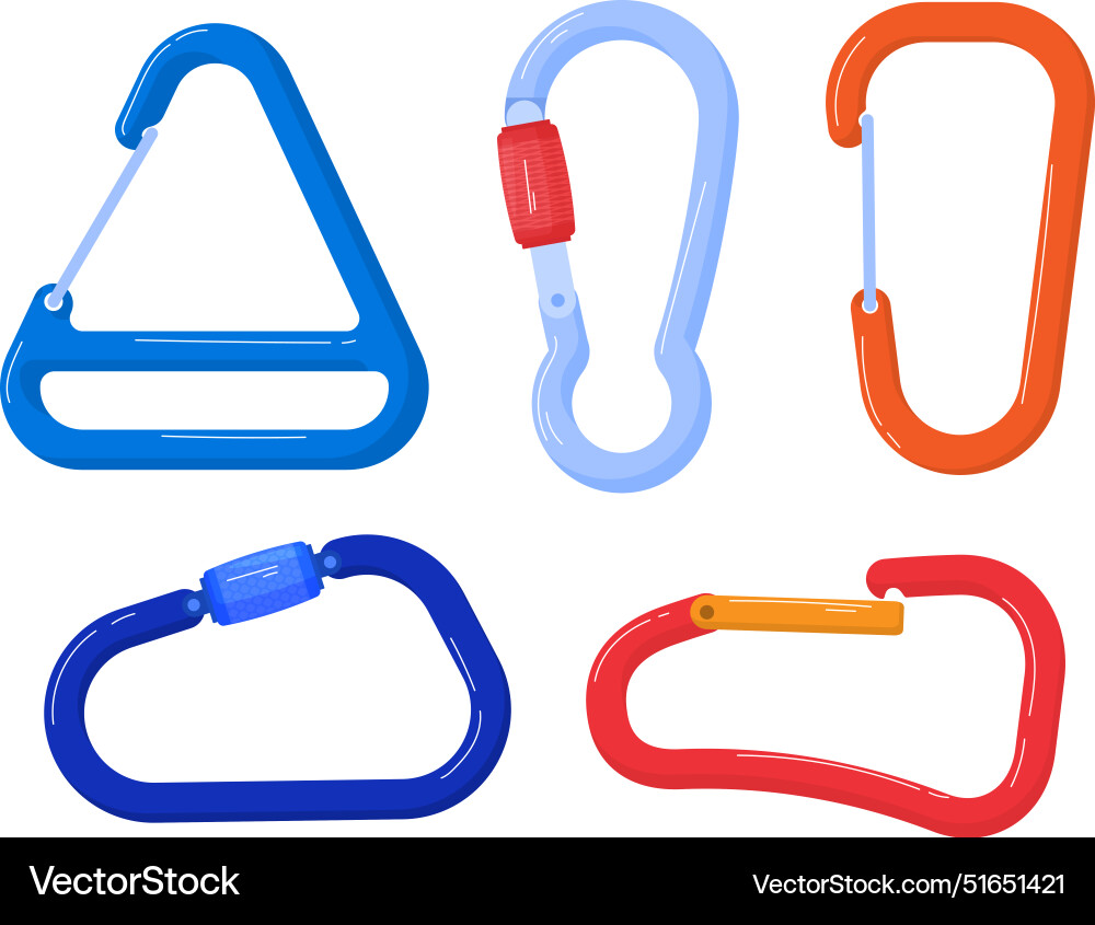 Assorted colorful carabiner clips set isolated Assorted colorful carabiner clips set isolated vector image