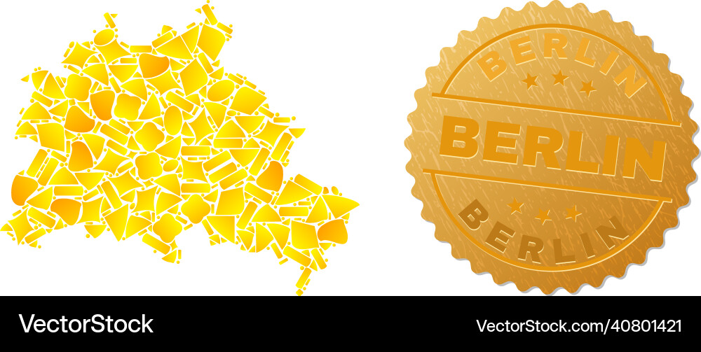 Berlin city map mosaic of gold and metallic Berlin city map mosaic of gold and metallic vector image