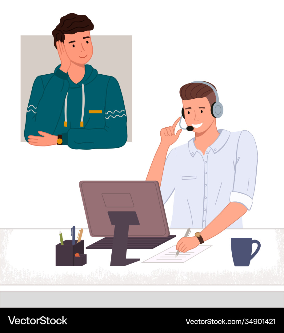 Call Center Operator Talking to Customer Vector Image
