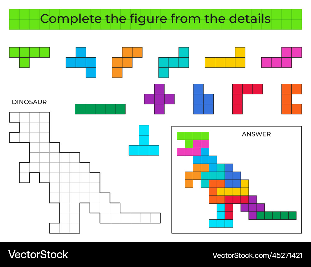 Complete the figure puzzle game with dinosaur Complete the figure puzzle game with dinosaur vector image