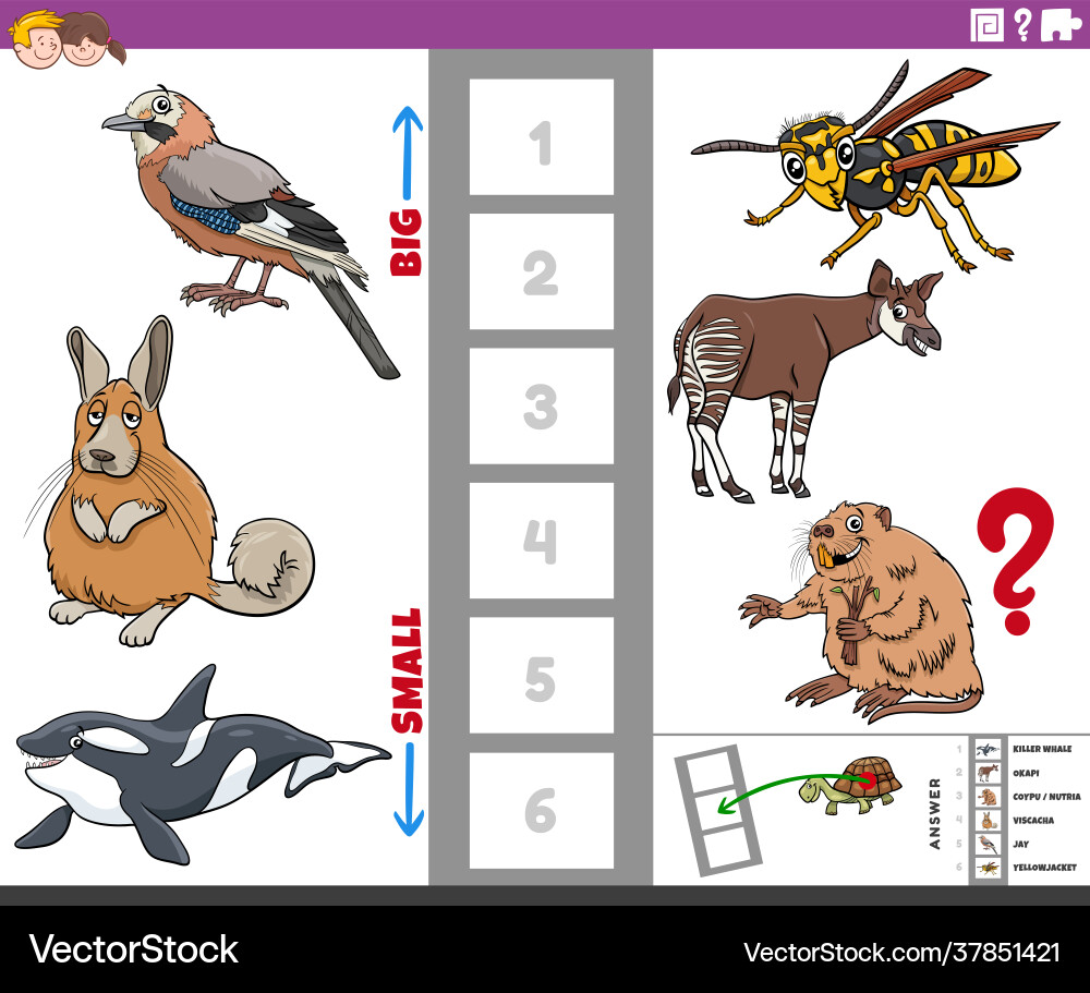 Educational game with big and small cartoon Vector Image