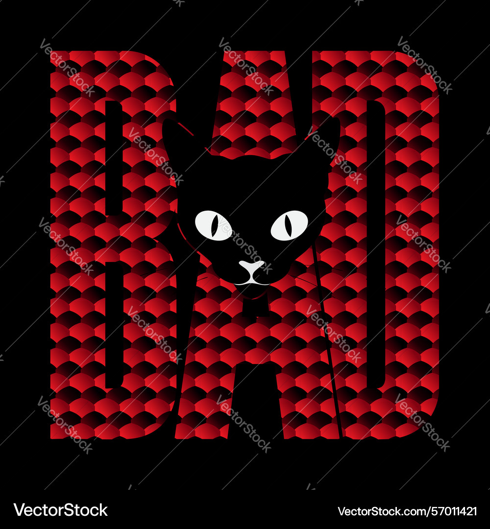 Geometric red patterned dad text with black cat Geometric red patterned dad text with black cat vector image