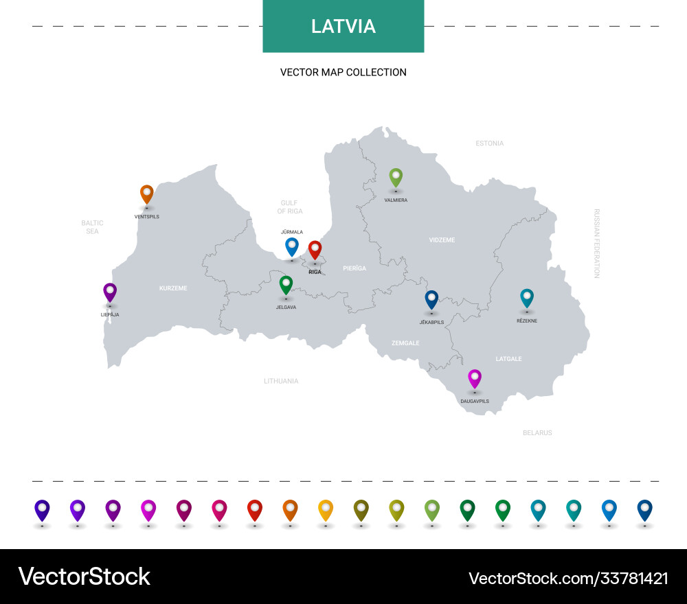 Latvia map with location pointer marks vector image