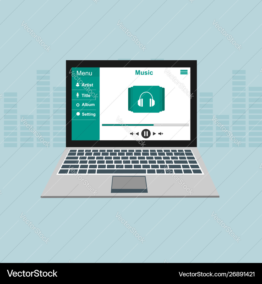 Media player application app template with flat Media player application app template with flat vector image