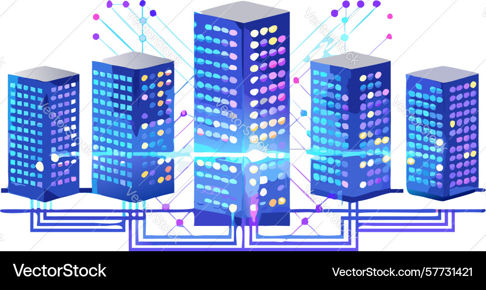 Modern data servers and cloud computing network vector image