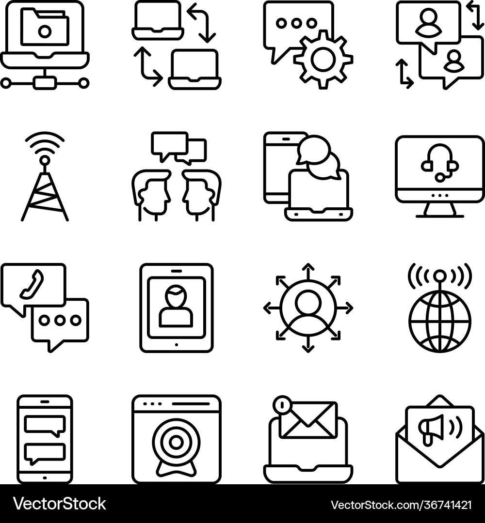 Pack data and networking linear icons Vector Image