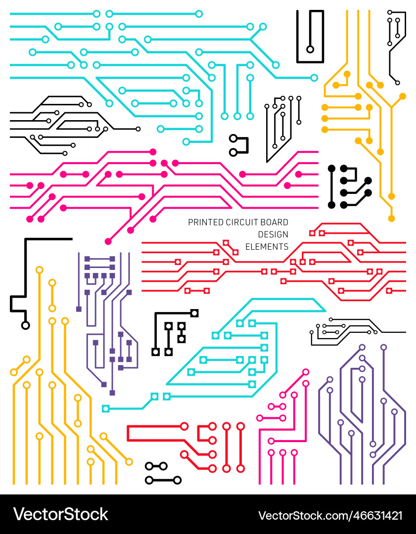 Printed circuit board design element set Printed circuit board design element set vector image
