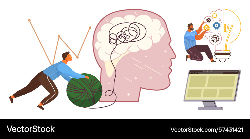 Problem solving and creativity process depicted Problem solving and creativity process depicted vector image